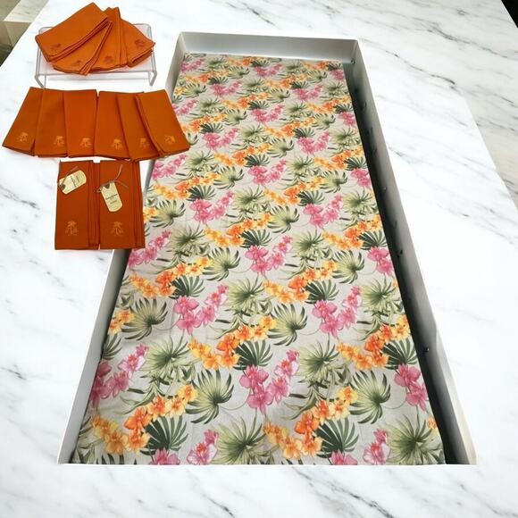 Tommy Bahama Home African Orchid Tablecloth + 12Napkins 58X116" Poly Linen Blend - Picture 1 of 13